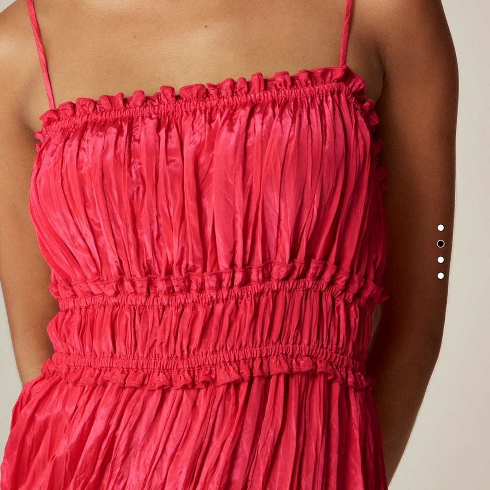 J. Crew Crinkled Ruffle Trim Dress, Strawberry Sunrise, NWT